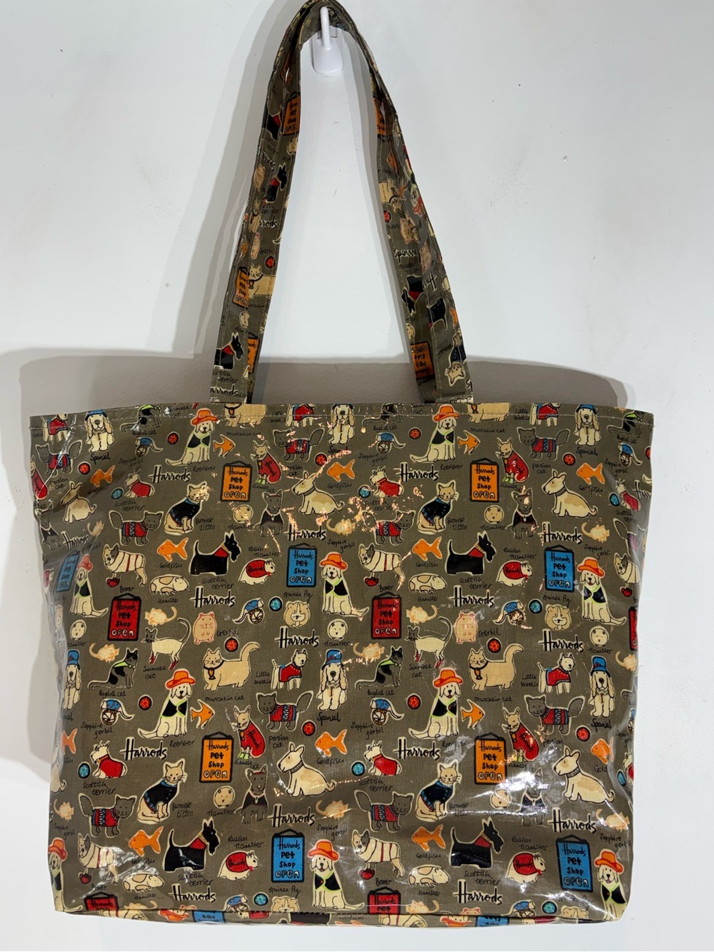 Harrods Pet Shop PVC Coated Cotton Tote Bag Dogs Cats Shopper EUC